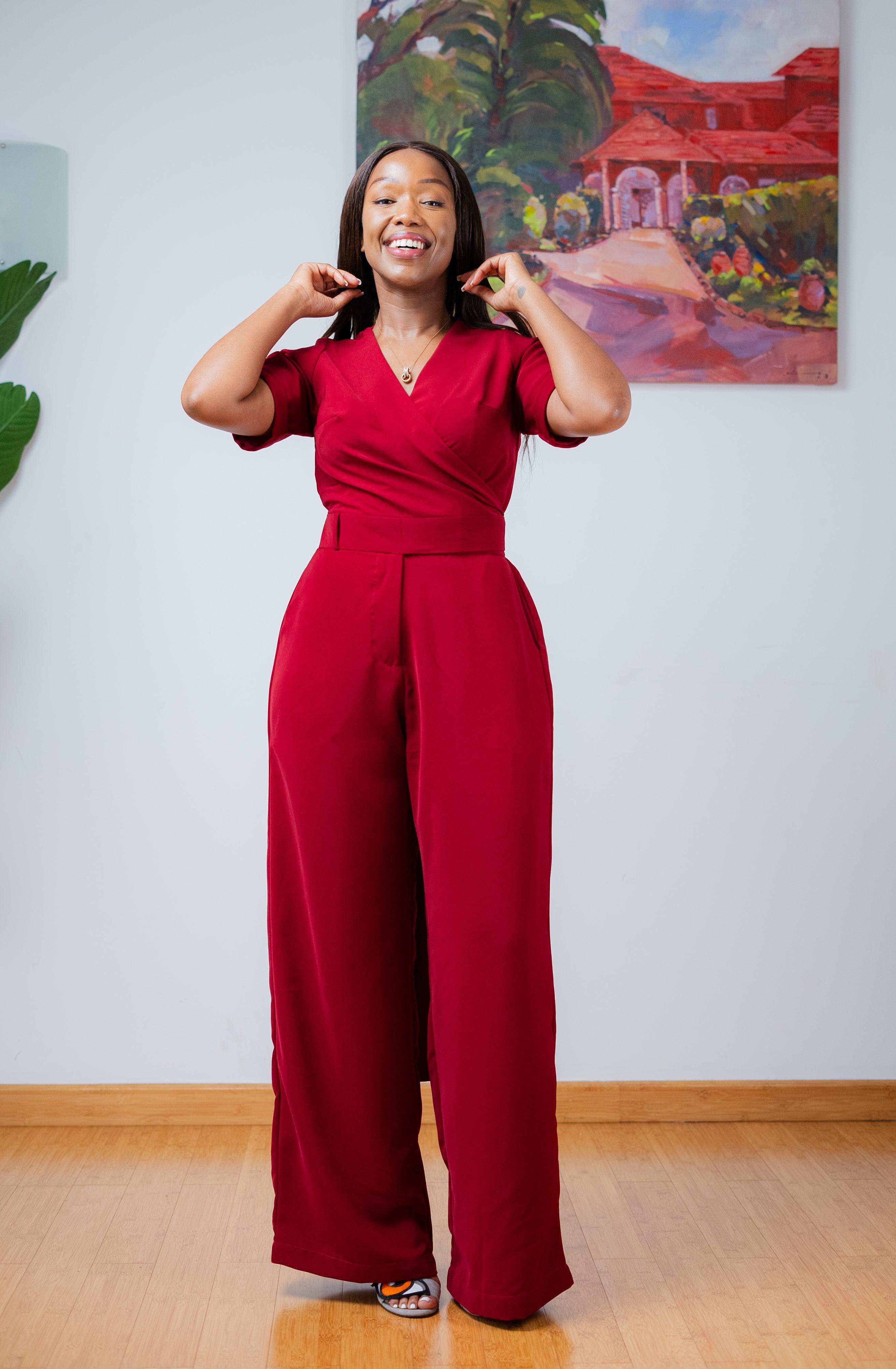 Dainty Wrap Jumpsuit In BURGUNDY